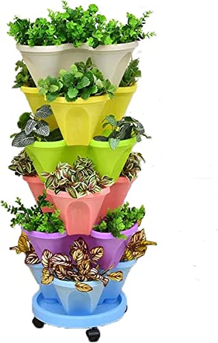 JYSSH Vertikaler Stapelbarer Blumenturm, Gestapelte Pflanzgefäße Im Freien, Mehrschichtige Stand Garden Smart Pflanzgefäße für Erdbeergemüse Kräuter,Color-Threepetals von JYSSH