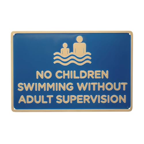 Pool-Sicherheitsschild – "No Children Swimming Without Adult Supervision", 20,3 x 30,5 cm, Metall-Warnschild mit Symbol, langlebige Eisen-Regeln für Wohn- und öffentliche Pools, klare Sichtbarkeit von JYSW