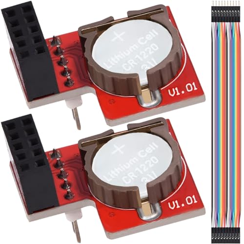 JYUDAUFU 2 Stück DS1307 I2C RTC für RPI Echtzeituhrmodul mit Batteriezellenpräzisions-Speichertimermodul für Raspberry Pi 2/3 Modell B B+ für DIY, Test, mit 20-poligem Überbrückungskabel von JYUDAUFU