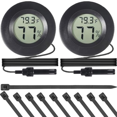 JYUDAUFU 2 Stück Mini Digital Thermometer Hygrometer Messgerät mit LCD-Anzeige, Temperatursensor und Feuchtigkeitsmesser mit Nylon-Kabelbindern für Brutkasten, Reptilien, Pflanzen, Terrarium von JYUDAUFU