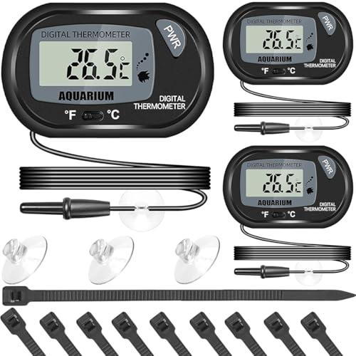 JYUDAUFU 3 Stück LCD Digital Aquarium Thermometer mit wasserdichtem Sensor, Verlängerungskabel, Anzeige in Fahrenheit (℉) und Celsius (℃), mit Saugnapf, Kabelbinder aus Nylon für Aquarien von JYUDAUFU