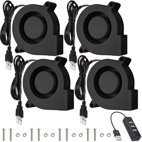 JYUDAUFU 4 Stück 50 × 15 mm Gebläse-Lüfter, DC 5 V, 5015, bürstenloser Turbinen-Turbo-Kugellagerkühler mit USB-Anschluss mit M3 × 20-Schraubenmutter, USB-Hub, für 3D-Drucker/CPU/PC/Roboter/Heimwerker JYUDAUFU 4 Stück 50 × 15 mm Gebläse-Lüfter, DC 5 V, 5015, bürstenloser Turbinen-Turbo-Kugellagerkühler mit USB-Anschluss mit M3 × 20-Schraubenmutter, USB-Hub, für 3D-Drucker/CPU/PC/Roboter/Heimwerker von JYUDAUFU