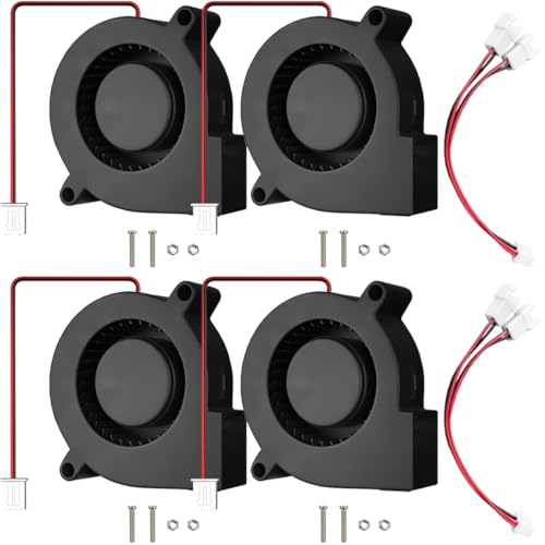 JYUDAUFU 4 Stück 50 × 15 mm Kühllüfter DC 24 V 5015 bürstenloser Hydrauliklagerkühler mit XH2.54 2-poligem Anschluss mit Schraubenmutter, 1-zu-2-Verlängerungskabel, für Extruder-Hotend/CPU/PC von JYUDAUFU