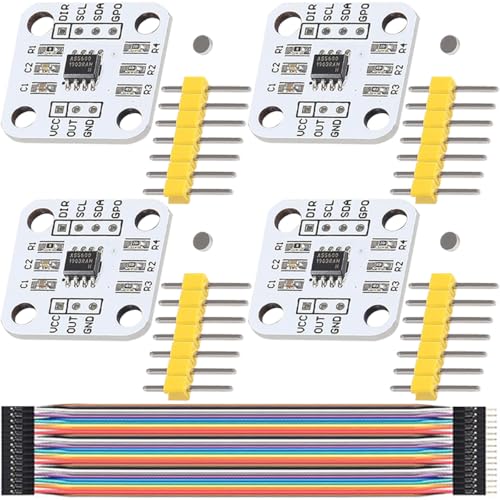 JYUDAUFU 4 Stück AS5600 Magnetischer Encoder 12-Bit DC 3,3 V Hochpräzises Induktionswinkelmesssensormodul IIC PWM Spannungsausgang, für Raspberry Pi, für Arduino, mit Überbrückungskabel JYUDAUFU 4 Stück AS5600 Magnetischer Encoder 12-Bit DC 3,3 V Hochpräzises Induktionswinkelmesssensormodul IIC PWM Spannungsausgang, für Raspberry Pi, für Arduino, mit Überbrückungskabel von JYUDAUFU