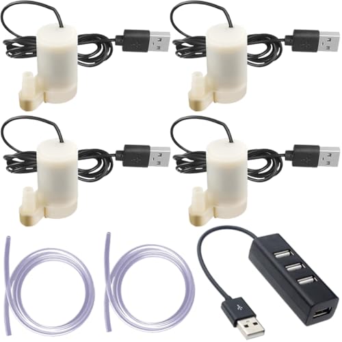 JYUDAUFU 4 Stück DC 3–5 V vertikale Wasserpumpe, Mini-Elektro-Mikro-Tauchmotor mit USB-Anschluss mit flexiblem Wasserrohr (1 m), für Aquarien/Fischtanks/Teichbrunnen/Hydrokulturgärten (4 weiß) von JYUDAUFU