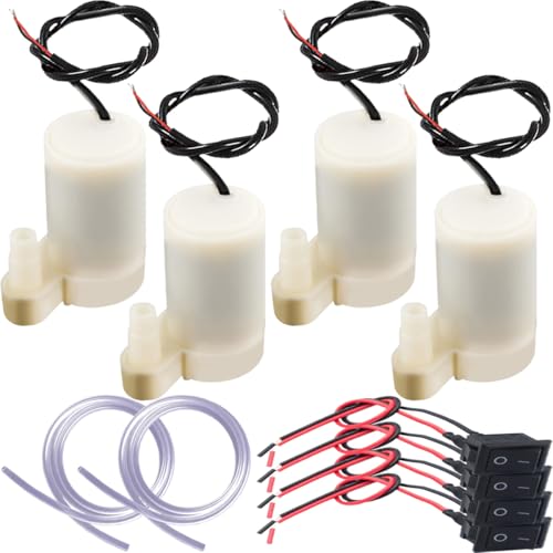 JYUDAUFU 4 Stück DC 3–5 V vertikale Wasserpumpe, Mini-Elektro-Mikro-Tauchmotor mit flexiblem Wasserrohr (1 m), Schalter, für Aquarien/Fischtanks/Teichbrunnen/Hydrokulturgärten (4 weiß) von JYUDAUFU