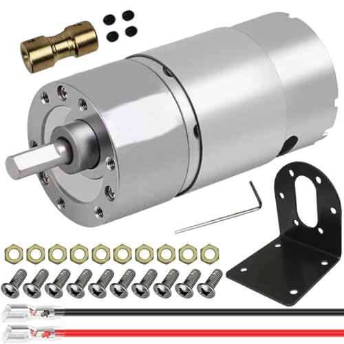 JYUDAUFU DC 12V 12RPM Getriebe-Mikromotor Hohe Drehmoment elektrische Geschwindigkeit Untersetzungsgetriebe Zentrischer Ausgang Getriebemotor für DIY mit Halterung, Federdraht, Kupplung von JYUDAUFU