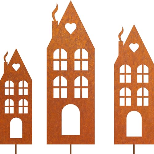 JYUECIAN Häuser Gartenstecker 3er Rost Deko für Garten, Edelrost Metall Haus Roststecker Rostdeko Gartendeko für Draußen JYUECIAN Häuser Gartenstecker 3er Rost Deko für Garten, Edelrost Metall Haus Roststecker Rostdeko Gartendeko für Draußen von JYUECIAN
