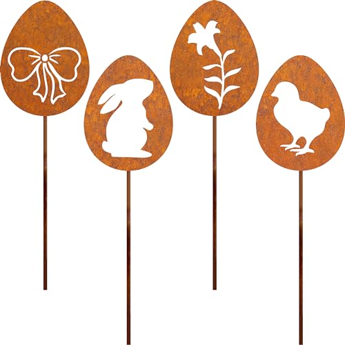 JYUECIAN Ostereier Gartenstecker 4er Ostern Rost Deko Gartendeko für Draußen, Edelrost Metall Ostereier Roststecker Bauernhof Frühling Deko JYUECIAN Ostereier Gartenstecker 4er Ostern Rost Deko Gartendeko für Draußen, Edelrost Metall Ostereier Roststecker Bauernhof Frühling Deko von JYUECIAN