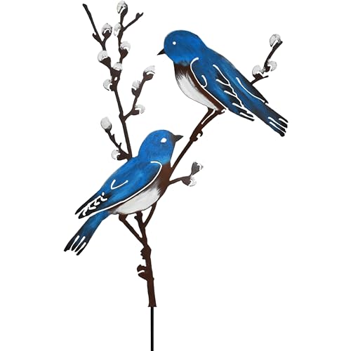 JYUECIAN Vogel Gartenstecker 60cm Hoch Metall Bemalte Vogel Gartendeko für Draußen, Blaue Vögel auf Zweigen Outdoor Gartenfiguren JYUECIAN Vogel Gartenstecker 60cm Hoch Metall Bemalte Vogel Gartendeko für Draußen, Blaue Vögel auf Zweigen Outdoor Gartenfiguren von JYUECIAN