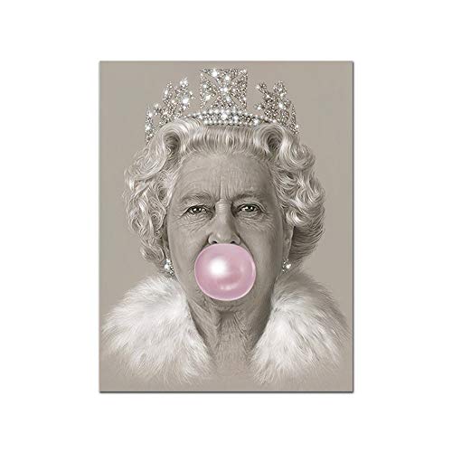 JYWDZSH Leinwanddruck Bubblegum Queen Wandkunstdruck Elizabeth Ii Nordic Poster Figur Leinwand Gemälde Wandbilder Für Wohnzimmer Moderne Wohnkultur, 40X50Cm Ohne Rahmen von JYWDZSH