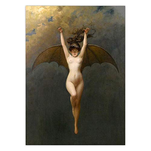 JYWDZSH Leinwanddruck Die Fledermaus Frau Wandkunst Druck Albert Joseph Penot Vintage Poster Antike Leinwand Malerei Druck Okkulte Kunst Bild Home Decoration, Wie Gezeigt, 70X100Cm No Fram von JYWDZSH