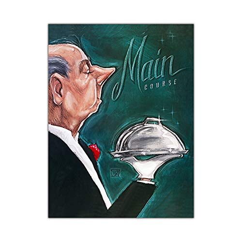 JYWDZSH Leinwanddruck Restaurant Kellner Leinwand Malerei Kaffeehaus Wandkunst Europäische Retro Küche Poster Druck Kreative Koch Esszimmer Bild, 50X70Cm Ohne Rahmen von JYWDZSH