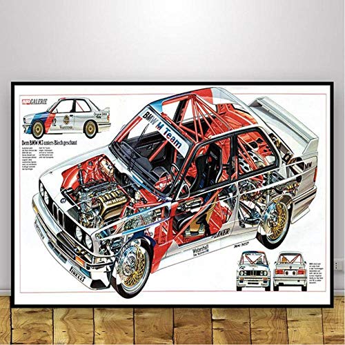 JYWDZSH Leinwanddruck Retro Auto Klassiker BMW M3 E30 Poster Und Drucke Leinwand Malerei Wandkunst Bild Für Wohnzimmer Wohnkultur, Wie Gezeigt, 50X70Cm Ohne Rahmen von JYWDZSH