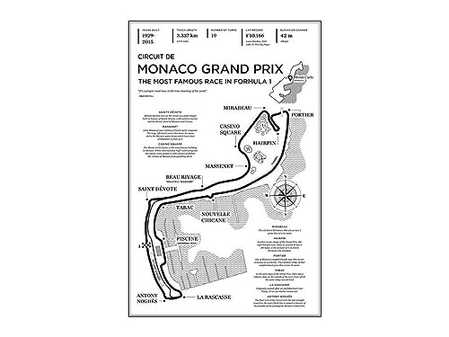 Leinwanddruck Formel 1 Imola Monaco Track Circuit Leinwandgemälde F1 Wandkunst Nordische Poster Ästhetische Motorsportdekoration Raumdekoration, 40 X 50 cm, Ohne Rahmen von JYWDZSH