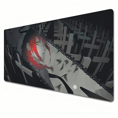 Chainsaw man mauspad,XXL schwarz und weiß großes anime mauspad 900 x 400 mauspad und schreibtischunterlage mit genähten kanten für das home office.Makima von JYWXSQLT