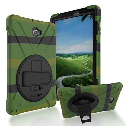 JZ 360 Degrees Kickstand Hülle Cover Compatible with Galaxy Tab A 10.1 2016 (NO S Pen Version) SM-T580/T585/T587 Stand Hülle with Wrist Strap and Shoulder Strap - Camouflage von JZ