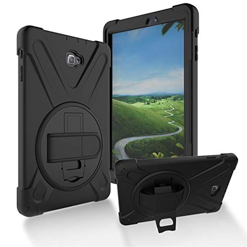 JZ 360 Degrees Kickstand Hülle Cover Compatible with for Galaxy Tab A 10.1 2016 (NO S Pen Version) SM-T580/T585/T587 Stand Hülle with Wrist Strap and Shoulder Strap - Black von JZ