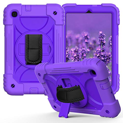 JZ Bicolor Rotating Bracket Hülle Compatible with Samsung Galaxy Tab A 8.4 2020 (SM-T307) Stand Hülle with Wrist Strap and Shoulder Strap - Purple von JZ