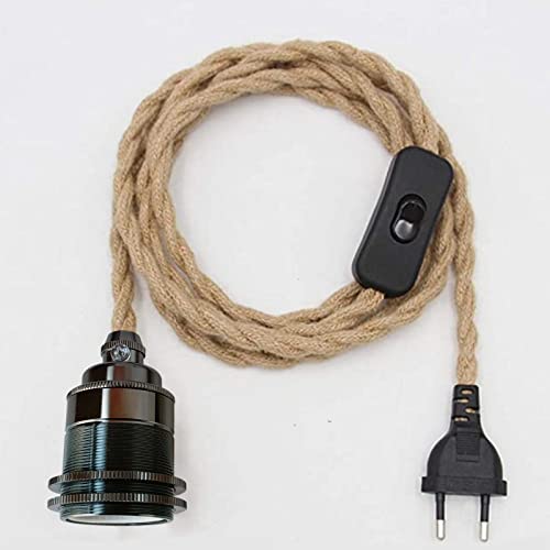 E27 Vintage Lampenkabel HäNgende Leuchte, Seil HäNgelampe, Lampenfassung Pendelleuchte mit Schalter und Stecker, Hanfseil Pendellampe Kit, DIY Einzelkopf Kabel Seil HäNgeleuchte, für Loft Lager von JZCDR