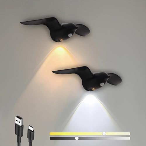JZCDR 2 Stück Akku Wandleuchte mit Bewegungsmelder Innen Wandlampe Ohne Stromanschluss Schwarz Kabellose Wandleuchte USB Wiederaufladbare LED Lampe Wand mit Sensor, 3 Modi von JZCDR