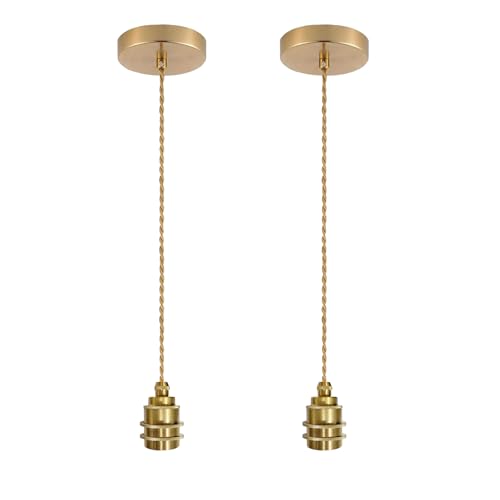 JZCDR 2 Stück Hängelampe Lampenaufhängung E27 mit Schraubring, Gold 150cm Textilkabel Höhenverstellbar Retro Pendelleuchte Kompatibel mit Lampenschirm DIY Lampenfassung E27 für Esstisch Wohnzimmer von JZCDR