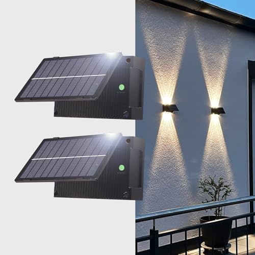 JZCDR 2 Stück Solar Außenwandleuchte 2 Beleuchtungsmodi Solar Wandleuchte Aussen Up And Down Solarlampe LED Wand Außen Wasserdicht Solarleuchten Garten Beleuchtung Haus, Warmweiß von JZCDR