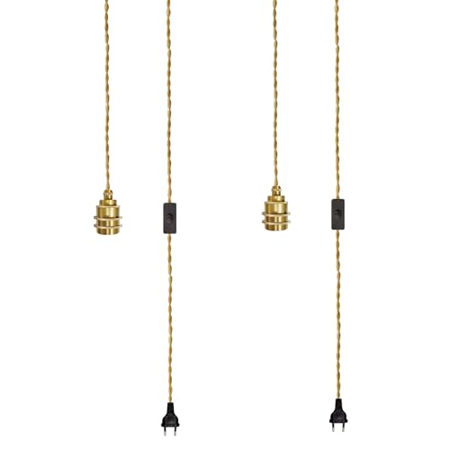JZCDR 2 Stücke Pendelleuchte mit Stecker und Schalter, Gold Metall Keramik Lampenfassung E27 mit Kabel 3,5m Vintage Seil Hängelampe Kit mit Stecken DIY für Küche Loft Lager JZCDR 2 Stücke Pendelleuchte mit Stecker und Schalter, Gold Metall Keramik Lampenfassung E27 mit Kabel 3,5m Vintage Seil Hängelampe Kit mit Stecken DIY für Küche Loft Lager von JZCDR