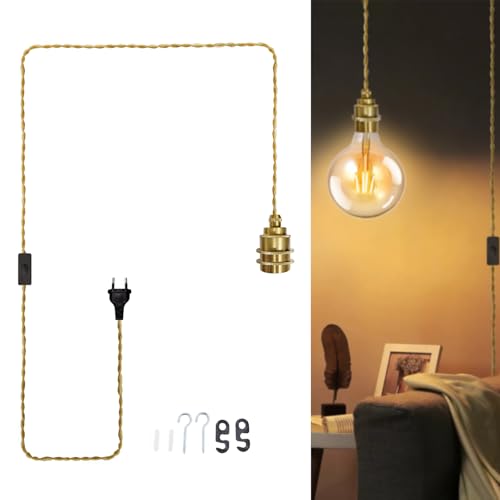 JZCDR Gold Hängelampe mit Stecker Metall Keramik E27 Lampenfassung mit Kabel 3,5M Textilkabel Vintage Pendelleuchte mit Schalter und Schraubring DIY für Küche Schlafzimmer Wohnzimmer JZCDR Gold Hängelampe mit Stecker Metall Keramik E27 Lampenfassung mit Kabel 3,5M Textilkabel Vintage Pendelleuchte mit Schalter und Schraubring DIY für Küche Schlafzimmer Wohnzimmer von JZCDR