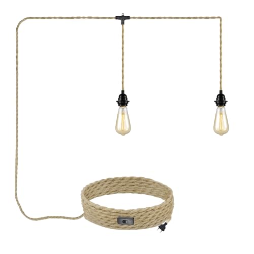 JZCDR Hanfseil Pendelleuchte mit Stecker 2 Flammig E27 Fassung mit 6M Textilkabel Pendellampe Kit mit Schalten und Eu Stecken Vintage Seil Lampe DIY Hängeleuchte für Esszimmer Schlafzimmer JZCDR Hanfseil Pendelleuchte mit Stecker 2 Flammig E27 Fassung mit 6M Textilkabel Pendellampe Kit mit Schalten und Eu Stecken Vintage Seil Lampe DIY Hängeleuchte für Esszimmer Schlafzimmer von JZCDR