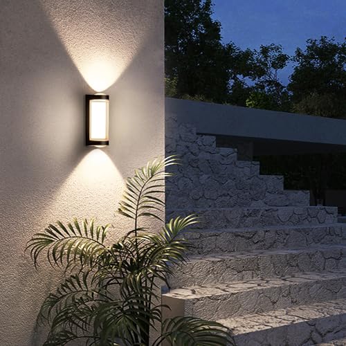 JZCDR Außenlampen LED Wandleuchte Aussen Up Down Außenwandleuchte Schwarz Leuchten Außen Haus Wandlampe Modern Aluminium Wasserdichte Aussenbeleuchtung Außenleuchte Wand für Hof Eingang Balkon von JZCDR