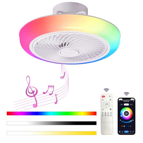 JZCDR RGB Deckenlampe mit Ventilator Fan Deckenleuchte mit Bluetooth Lautsprecher Fernbedienung APP Dimmbar LED Umkehrbar Deckenventilator mit Licht Kinderzimmer Lampe Decke Schlafzimmer Beleuchtung von JZCDR
