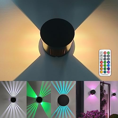 JZCDR RGB Wandleuchte Mit Fernbedienung LED Innen/Aussen Wandlampe Wasserdicht Moderne Aluminium Außenlampe Up Down Leuchte Wand Dimmbar Einstellbarer Abstrahlwinkel Terrasse Beleuchtung, Schwarz von JZCDR