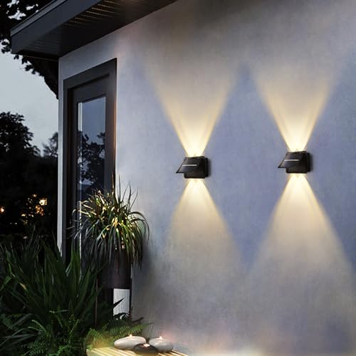 JZCDR Up and Down Solar Wandleuchte Aussen 2 Stück Solar Leuchte Wand Solarlampen für Außen Warmweiß 3000K LED Solarleuchten Wasserdichte Zaun Beleuchtung für Haus Patio Balkon von JZCDR