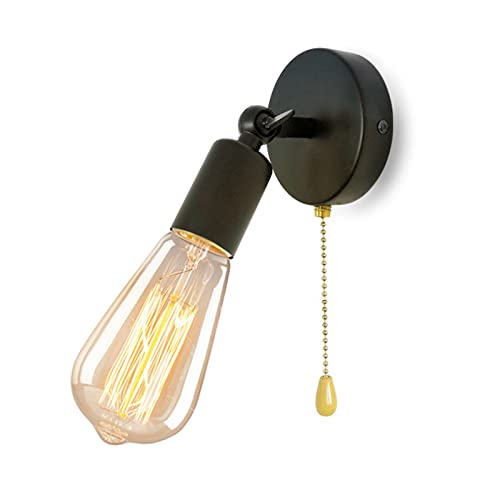 JZCDR Verstellbarer Wandlampe Vintage Wandleuchte Mit Zug Schalter Innen E27 Lampenfassen Schwarz Schwenkbar Wandbeleuchtung Retro Rustikal Industrial Landhaus Lampen Küche Schlafzimmer Spiegel Loft von JZCDR