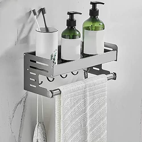 Dusch Caddy Space Aluminium Badezimmer Regal schwimmende Regale Bad Eithe Cosmetic Lagertange mit Handtuchbar Wandmontage Küchenregale mit Haken Gewürzflaschen Hold Organizer Regal/G von JZFOACHR