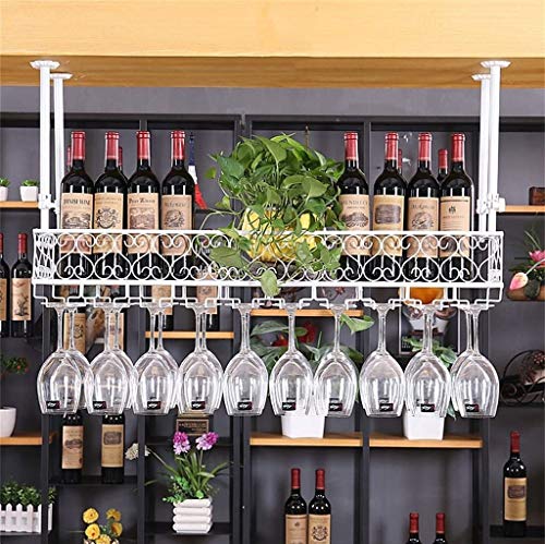 JZFOACHR Bareinheit Floating Regale Wandmontierte Weinregale, Weinflaschenhalter Decke Hanging Metall Eisenweinglas Rack Goblet Stemware Racks (weiß 39 × 10 Zoll) von JZFOACHR