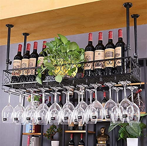 JZFOACHR Bareinheit Floating Regale Wandmontierte Weinregale, Weinflaschenhalter Decke Hanging Metall Eisenweinglas Rack Goblet Stemware Racks Hausdekoration (Bronze-32 × 10 Zoll) von JZFOACHR