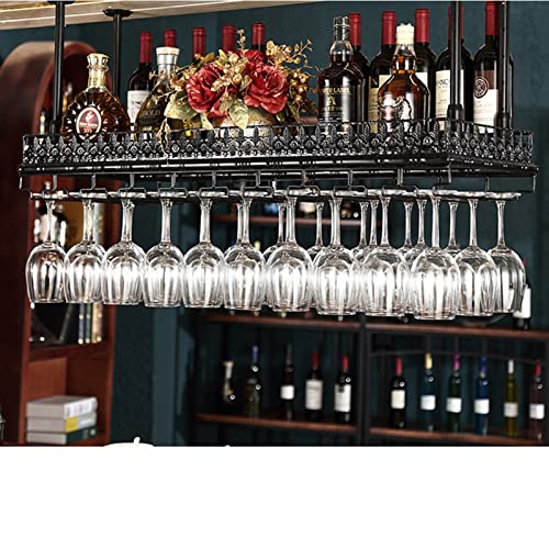 JZFOACHR Deckenhänge Weinregal Schwarzer Weinflaschenhalter | Home Bar Küchenstielbrille Aufbewahrungsregal | Einstellbare Höhe | Metall -Gleitorganisator Regale (Größe: 80x35 cm) von JZFOACHR