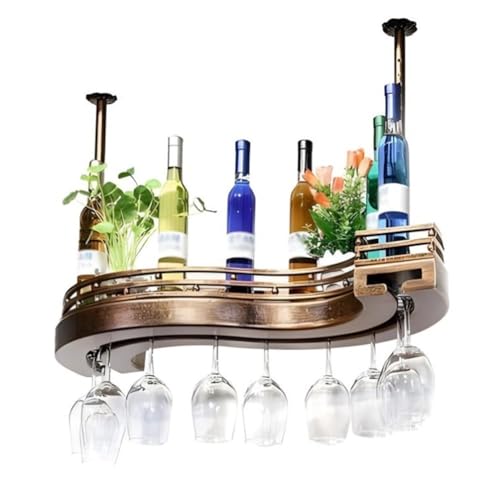JZFOACHR Hanges Weinglasregal, Metallwein-Display-Rack, invertiertes Becherregal, Deckenweinflaschenregal, S-förmiger Weinregal, verstellbare Höhe, für Pub Wine Decor (Brown 60x23 cm) von JZFOACHR