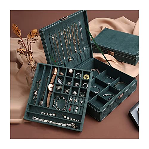 JZFOACHR Juwelierschachtel Organizer Vintage Grüne Flanell Schmuckschachtel Multifunktion Ohrringe Halsketten Ohrringe Aufbewahrungsbox große Kapazität Schmuckschachtel von JZFOACHR