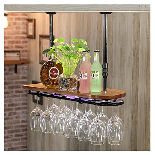JZFOACHR Retro Bar Weinglasbügel Decke Dekoration auf den Kopf nach unten Weinregal, Tischgeschirr Hängende Rack, kreative Leichtdekoration Blebrelf (A-60x28x60 cm) von JZFOACHR