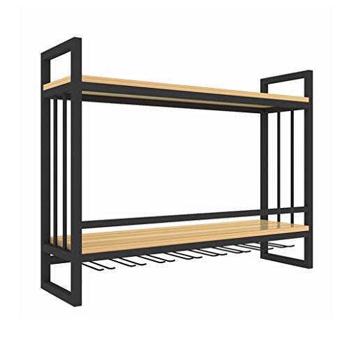JZFOACHR Vintage 2-Tiers Weinflasche oder Glashalter, industrielles Metallholz-Holz-Wandregal schwimmender Weinregal, Industriehaus Küchendekor Display Regal (80 × 20 × 61 cm) von JZFOACHR