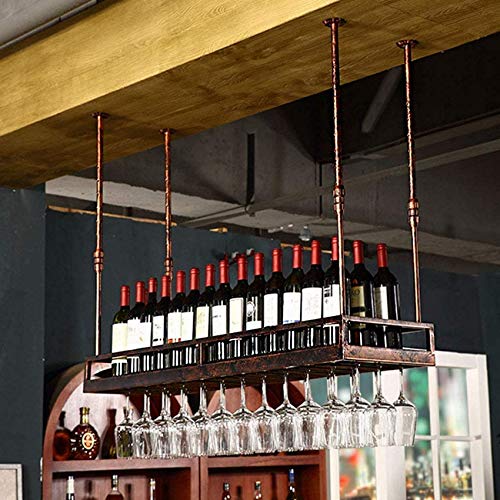 JZFOACHR Weinregale, schwimmendes Weinregal Weinglas Regal auf den Kopf Down Bar Wine Rack Industrial Loft Weinglashalter Hängende Tasse Halter Weinflasche Rack/Bronze (Bronze-31,5 * 13,8 Zoll) von JZFOACHR