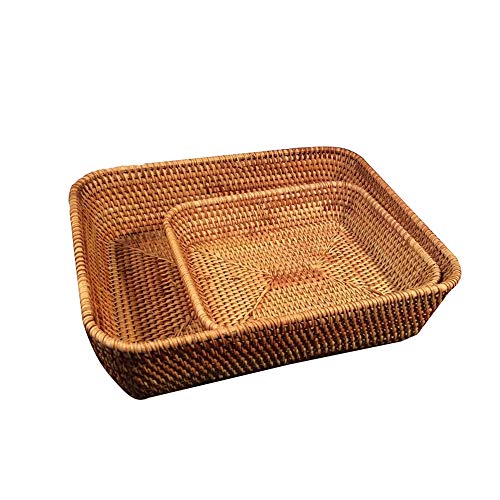 Rattan Storage Bowl gewebte Obstkorb Brotkorb Langgewebtes Rattan -Lebensmittel Obst Gemüse Serviertkorb für Tischplatten oder Schalter Display 2 Stcs von JZFOACHR