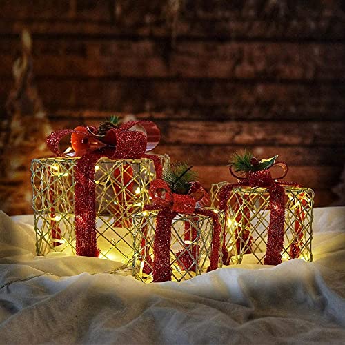 Set von 3 Weihnachtsbeleuchtung LED -Geschenkboxen dekorativ beleuchtetes Weihnachtspaket Set mit 60 LED -Leuchten warm Weiß für Party Weihnachtsbaum -Dekor Innen im Freien Dekoration von JZFOACHR