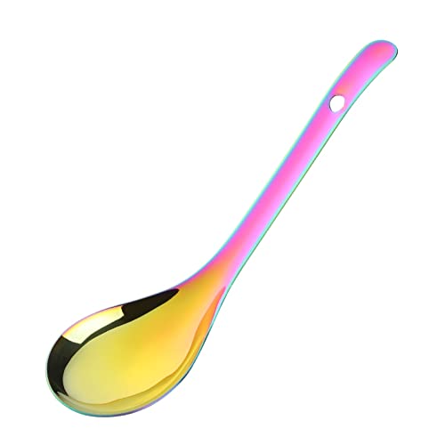 Teelöffel Reislöffel langes Griff Suppe Brei Rice Scoop Löffel Geschirr Küchenwerkzeuge Tischgeschirr Home Flatware Löffel für Zuhause, Küche (Farbe: Silber Reisschaufel) von JZFOACHR