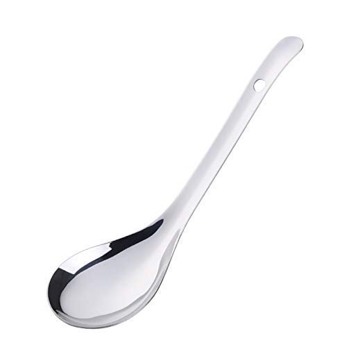 Teelöffel Reislöffel langes Griff Suppe Brei Rice Scoop Löffel Geschirr Küchenwerkzeuge Tischgeschirr Home Flatware Löffel für Zuhause, Küche (Farbe: Silber Reisschaufel) von JZFOACHR