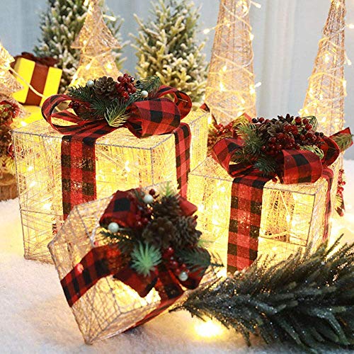 Weihnachtsbeleuchtung Set von 3 LED -Geschenkboxen Dekorative Eisenbatterie betriebene Weihnachtspakete warme weiße Lichter Innenleuchten im Freien im Freien, Kupfer, Kupfer von JZFOACHR
