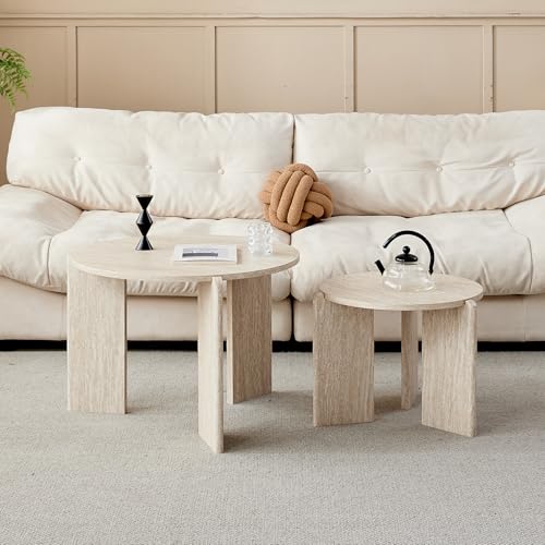 JZGORC 2er Set Couchtisch, Wohnzimmertisch in Gelber Travertin-Imitation, Dreibeiniges Design, Moderner Wohnzimmer-Beistelltisch im Minimalistischen Stil, Geeignet für Wohnzimmer und Schlafzimmer von JZGORC